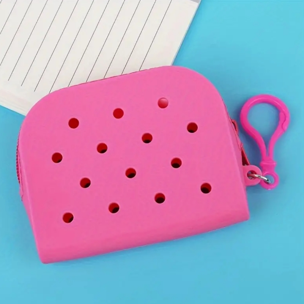 Zipper Coin Purse Silicone Clip On PINK for BOGG or Croc Charms